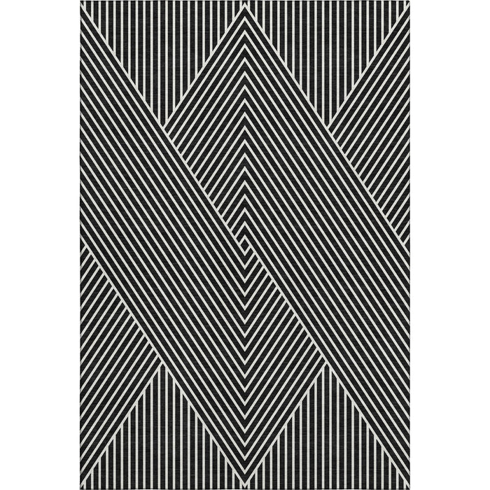 10' X 14' Geometric Washable Area Rug With UV Protection (674634) - Black / Ivory