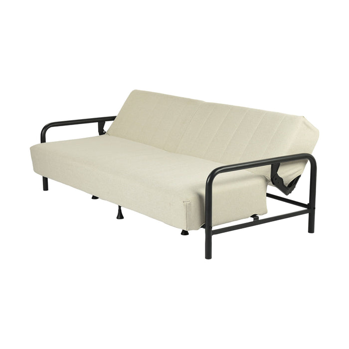 Fabric Convertible Futon Steel Sleeper Reclining Sofa - Beige