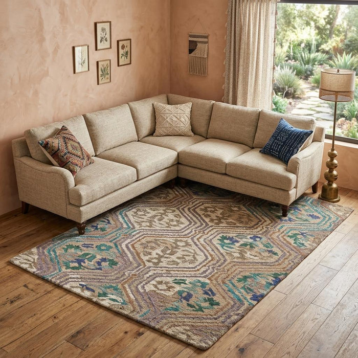 8' X 10' Hand Tufted Area Rug (744264) - Tan / Blue / Green