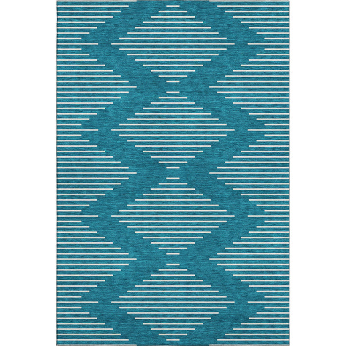 10' X 14' Geometric Washable Area Rug With UV Protection (679786) - Teal / Ivory