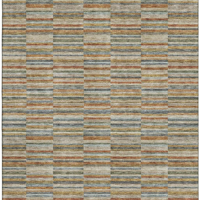 9' X 12' Striped Washable Area Rug With UV Protection - Rust