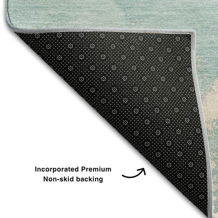 8' X 10' Abstract Washable Area Rug With UV Protection (647216) - Teal / Beige / Ivory