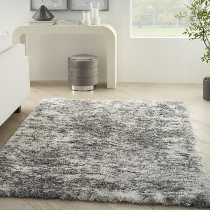 7' X 9' Abstract Shag Area Rug Polyester - Ivory And Charcoal