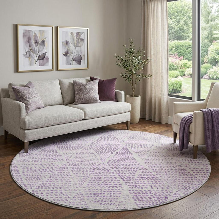 8' Diamond Washable Round Rug With UV Protection (650593) - Purple / Ivory