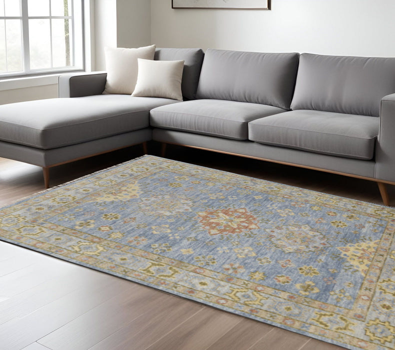 12' X 15' Geometric Hand Knotted Area Rug With Fringe - Blue