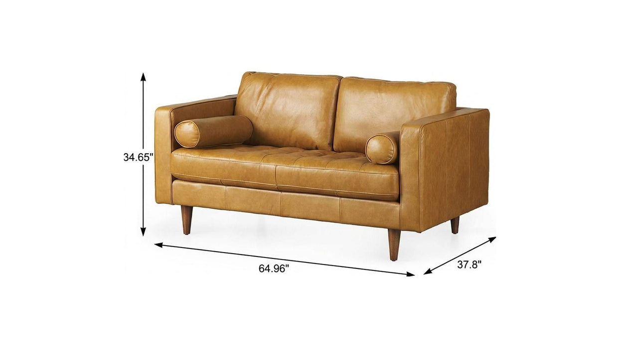 Leather Sofa With Brown Legs - Tan