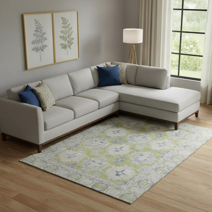 10' X 14' Oriental Washable Area Rug With UV Protection (700475) - Artichoke Green / Blue