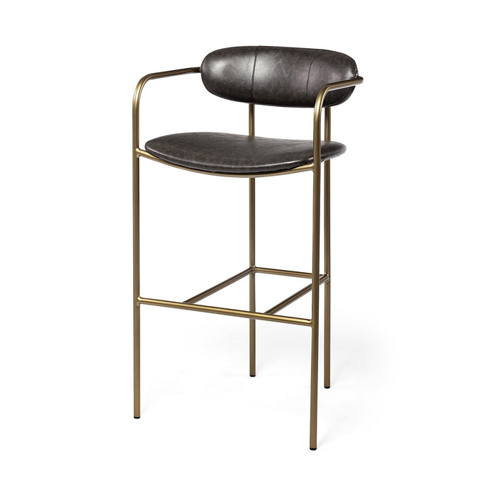 Faux Leather And Steel Bar Height Bar Chair - Black And Gold