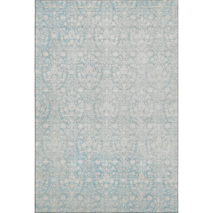 10' X 14' Damask Washable Area Rug With UV Protection (692070) - Aqua / Ivory