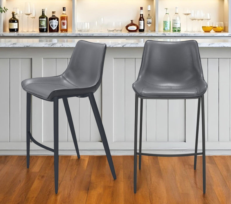 Faux Leather And Steel Bar Height Bar Chairs (Set of 2) - Dark Gray And Black