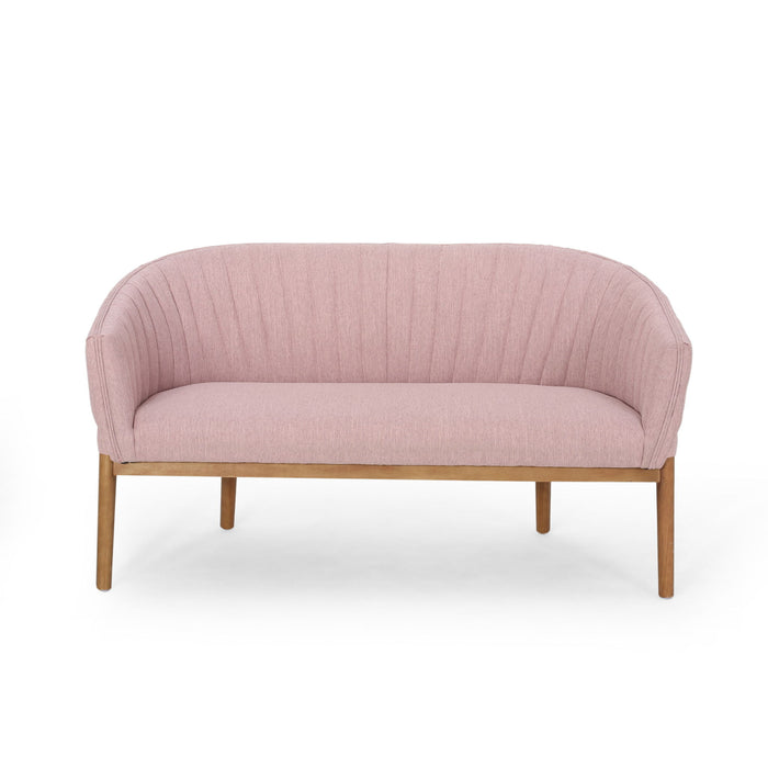 Mid Century Modern Loveseat With Channel Stitched Backrest