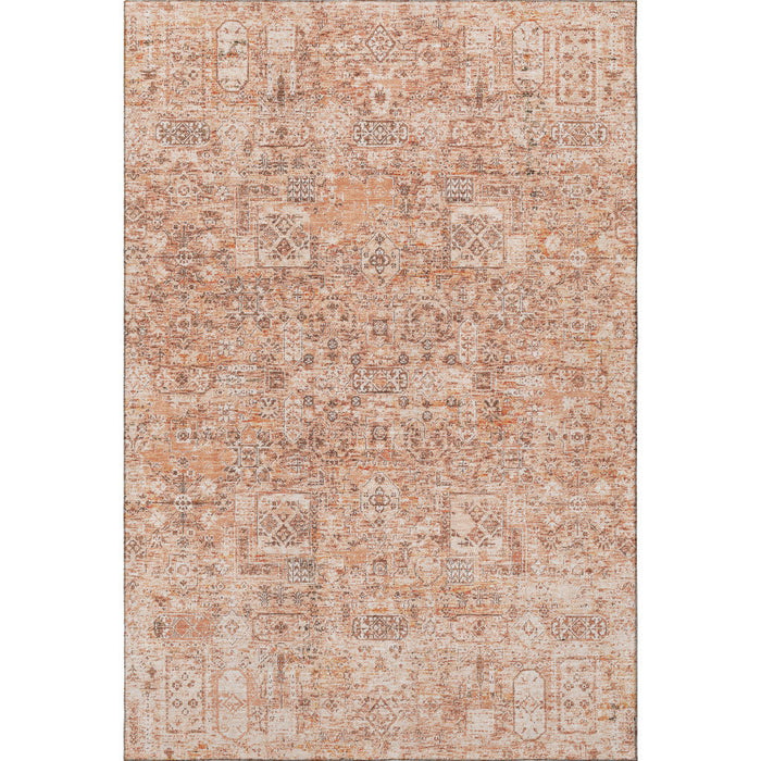 9' X 12' Floral Washable Area Rug With UV Protection (651213) - Salmon / Gray / Ivory