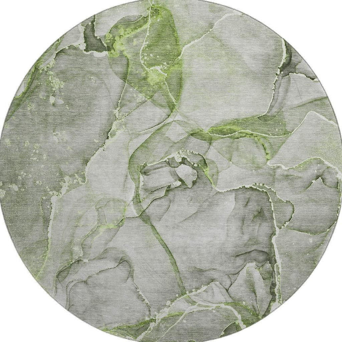 8' Abstract Washable Round Rug With UV Protection (647269) - Green / Ivory