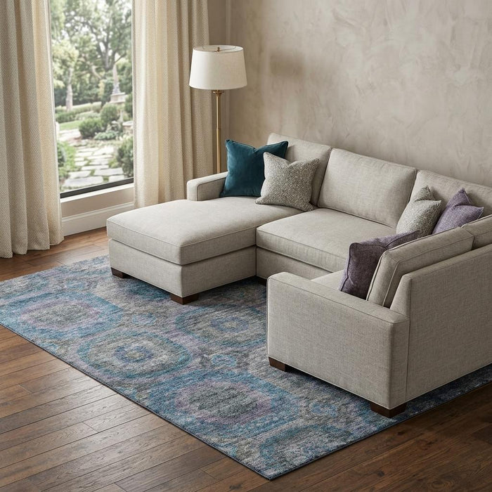 10' X 14' Geometric Washable Area Rug With UV Protection (688558) - Blue / Gray / Silver