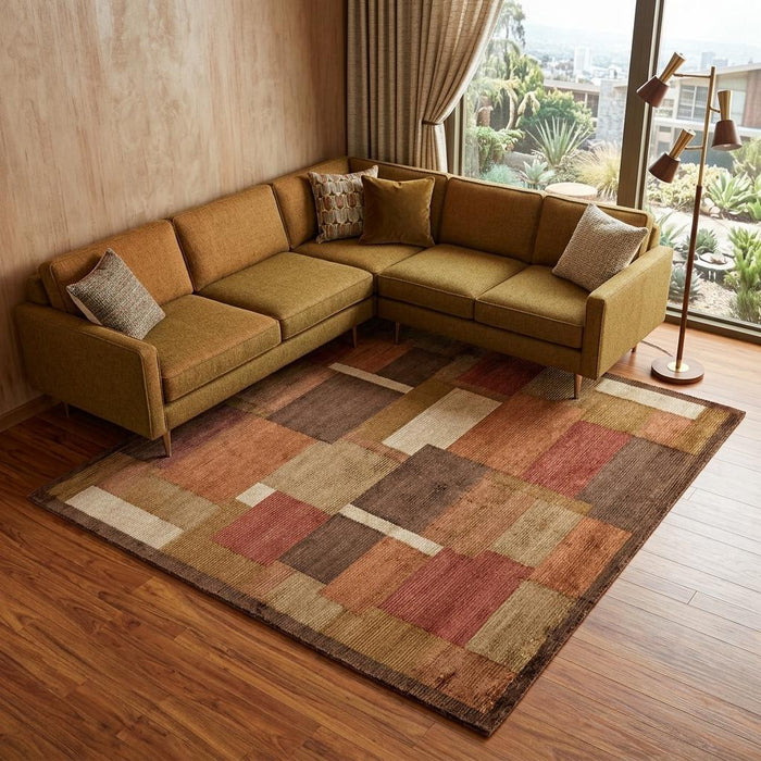 9' X 12' Checkered Hand Knotted Area Rug (744361) - Green / Brown / Orange
