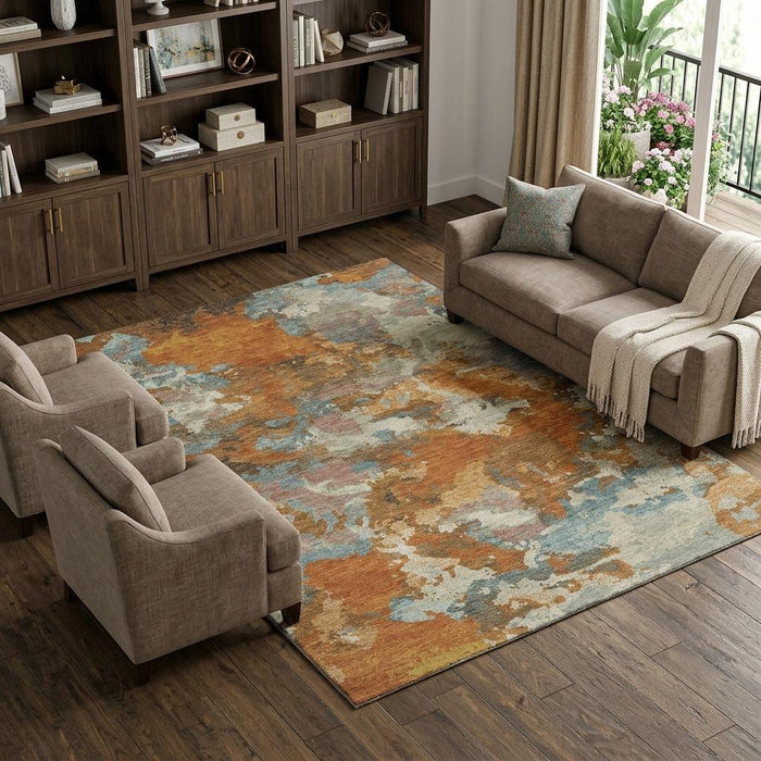 10' X 14' Abstract Washable Area Rug With UV Protection (693336) - Copper / Taupe / Orange