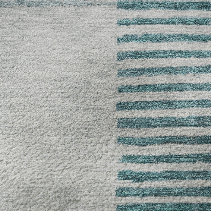 10' X 14' Geometric Washable Area Rug With UV Protection (710622) - Teal / Ivory / Gray