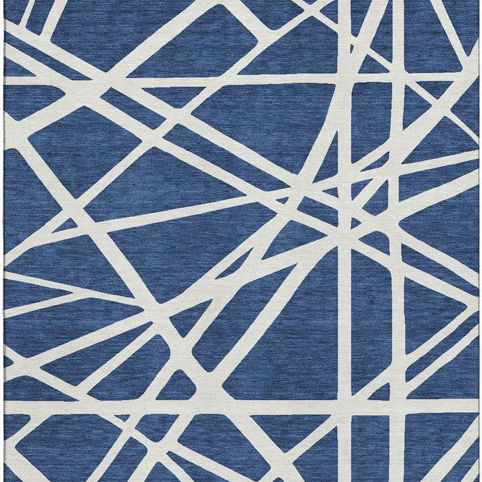 10' X 14' Geometric Washable Area Rug With UV Protection (681629) - Navy Blue / Ivory