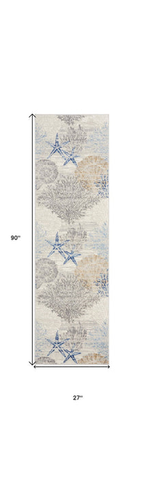 8' Seashell Non Skid Runner Rug (552904) - Ivory / Blue / Gray