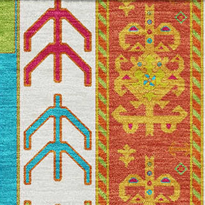 10' X 14' Southwestern Washable Area Rug With UV Protection (679684) - Teal / Lime Green / Orange