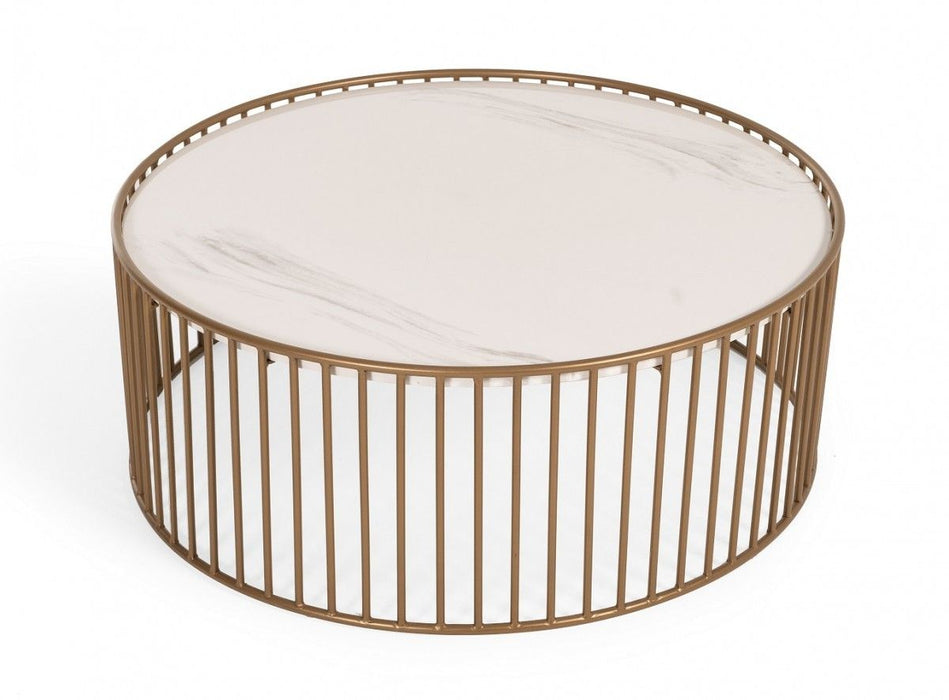 Modern Round Faux Marble Coffee Table - White And Gold