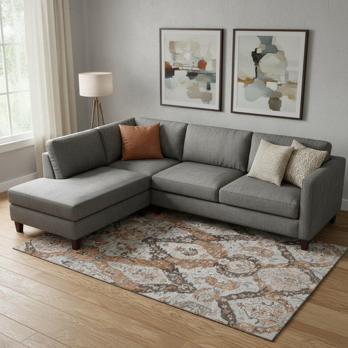 10' X 14' Washable Area Rug With UV Protection (708181) - Rust / Charcoal / Beige