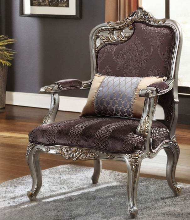 Velvet Floral Arm Chair And Toss Pillow - Black And Platinum