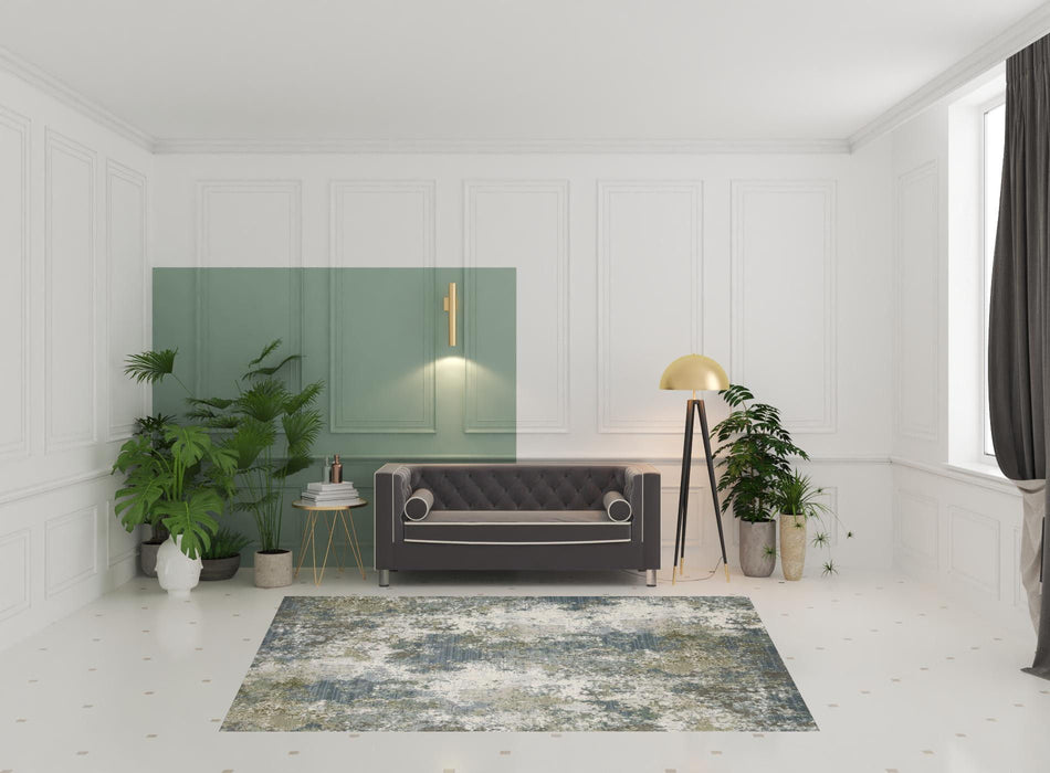 6' x 9' Abstract Power Loom Stain Resistant Area Rug - Blue Gray Green And Beige