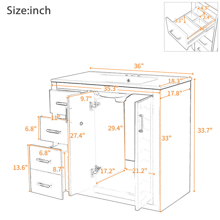 Giga bathroom vanity with sink, storage cabinet, 3 drawers, soft-closing doors, and freestanding design in a modern style.
