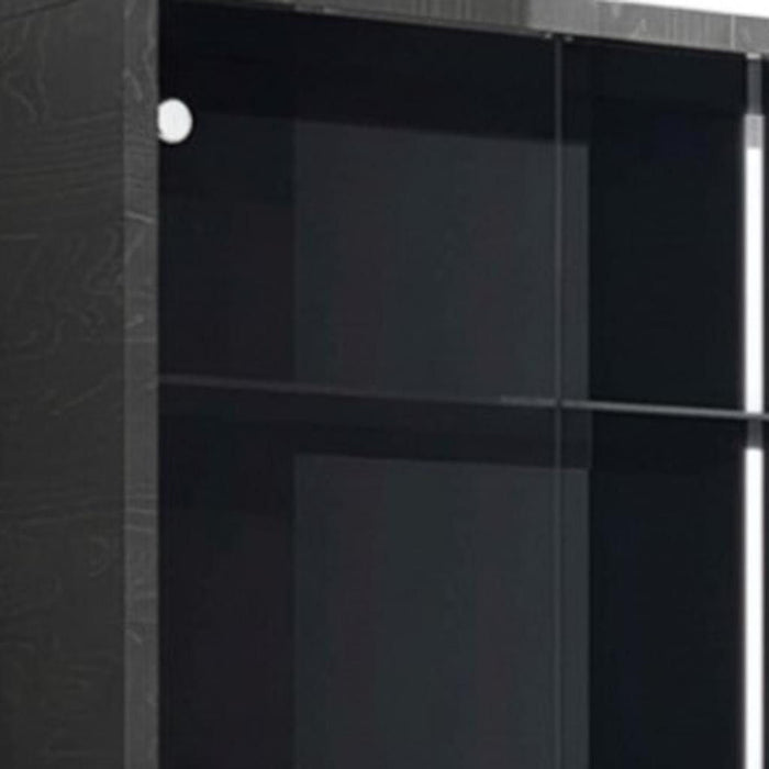 Wood Display Cabinet With LED With Two Doors One Drawer - Dark Gray