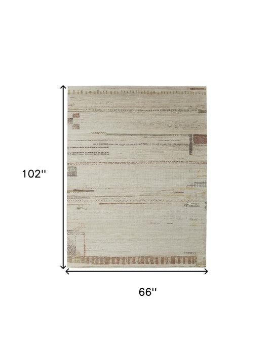 6' x 9' Wool Abstract Hand Knotted Area Rug - Gray Tan And Green