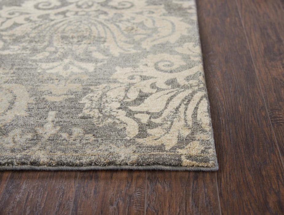 8' X 10' New Zealand Lambs Wool Damask Hand Carved Handmade Area Rug (747490) - Dark Gray / Tan
