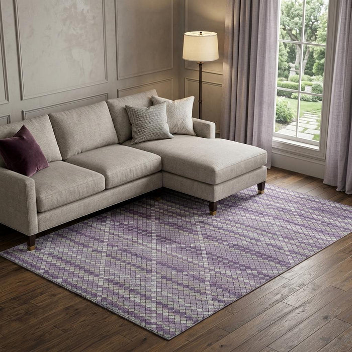 10' X 14' Geometric Washable Area Rug With UV Protection (693696) - Purple / Gray / Ivory