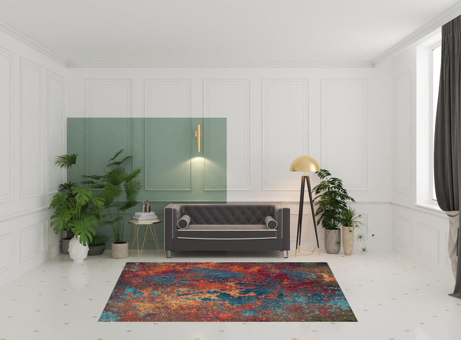 7' x 10' Abstract Power Loom Area Rug - Blue And Orange