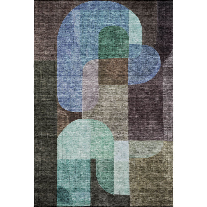 10' X 14' Abstract Geometric Washable Area Rug With UV Protection (685252) - Brown / Blue / Green