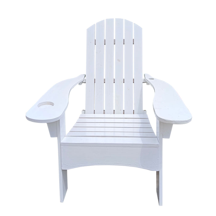 Giga outdoor or indoor wood Adirondack armchair with a built-in umbrella hole on the arm for shade and relaxation.