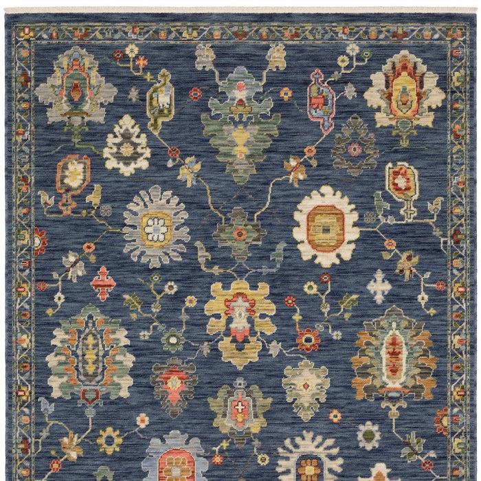 5' X 8' Oriental Area Rug With Fringe - Blue And Red