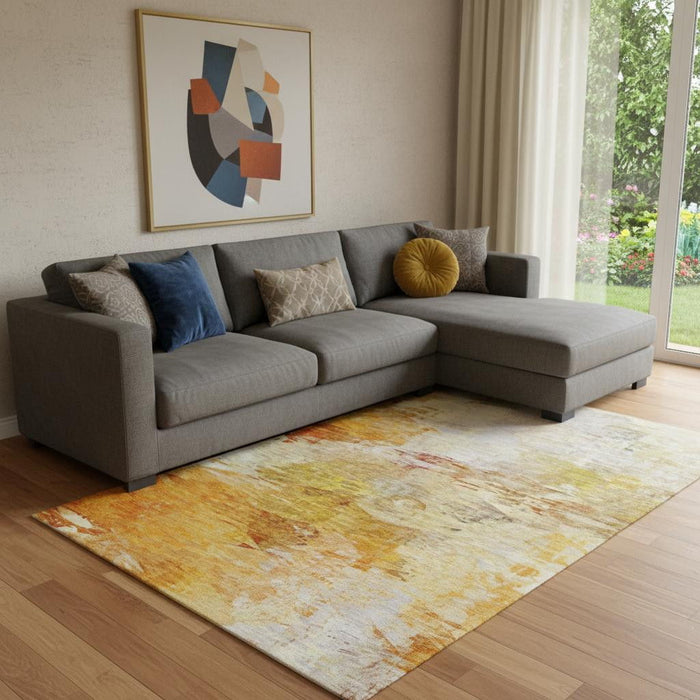 10' X 14' Abstract Washable Area Rug With UV Protection (650740) - Chili Red / Ivory