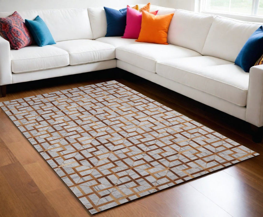 8' x 11' Geometric Hand Woven Area Rug - Tan Brown And Gray