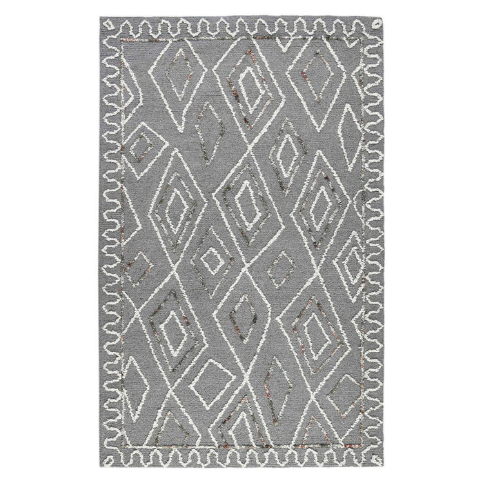 8' X 10' Wool Geometric Hand Hooked Area Rug - Dark Gray