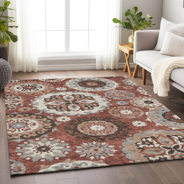 10' X 14' Medallion Washable Area Rug With UV Protection - Rust