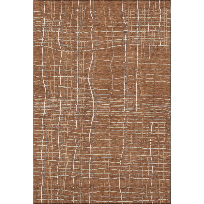 10' X 14' Striped Washable Area Rug With UV Protection (678586) - Rust / Ivory / Gray