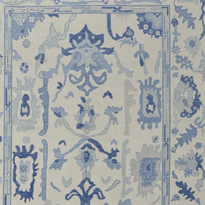 12' X 15' Floral Hand Knotted Area Rug With Fringe - Ivory And Blue