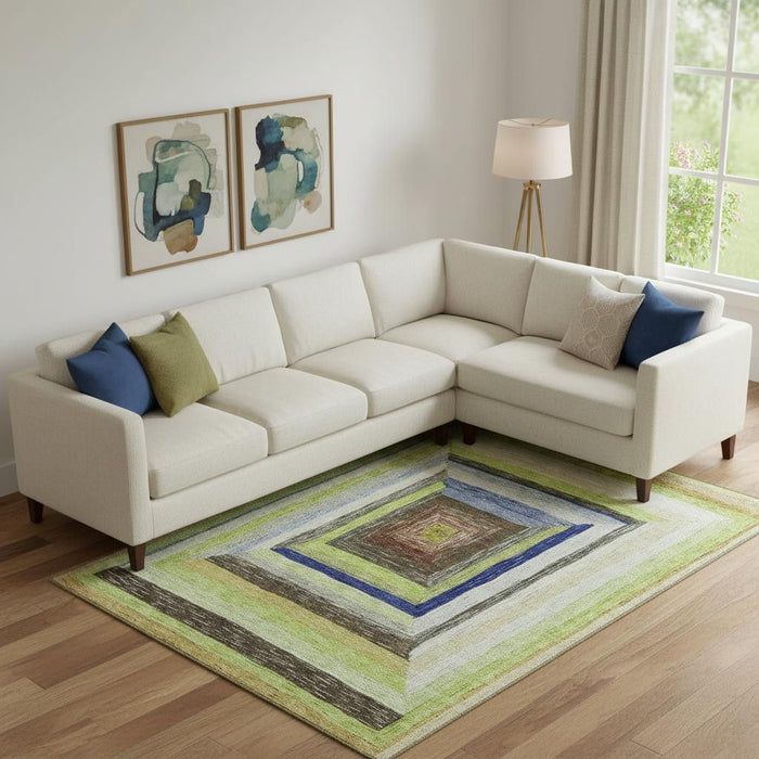 10' X 14' Geometric Washable Area Rug With UV Protection (709342) - Lime Green / Blue / Brown