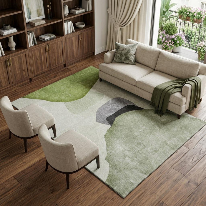 8' X 10' Abstract Washable Area Rug With UV Protection (648482) - Green / Gray