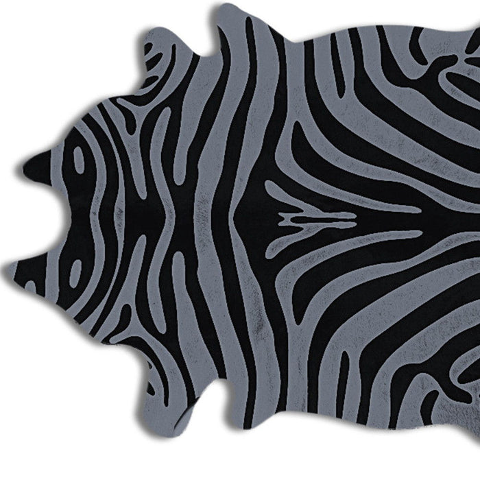 6' x 7' Zebra Print Genuine Cowhide Area Rug - Gray And Black