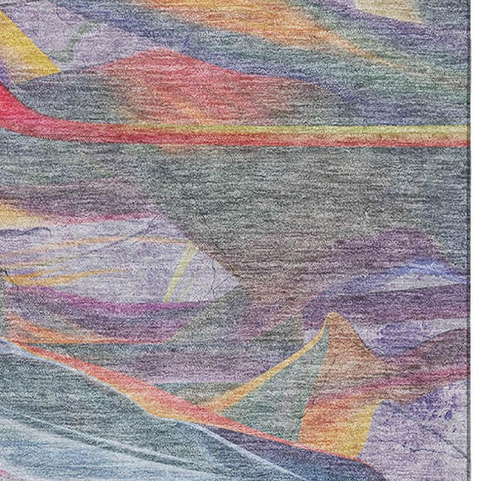 3' X 5' Geometric Washable Area Rug With UV Protection (646386) - Rainbow / Ivory