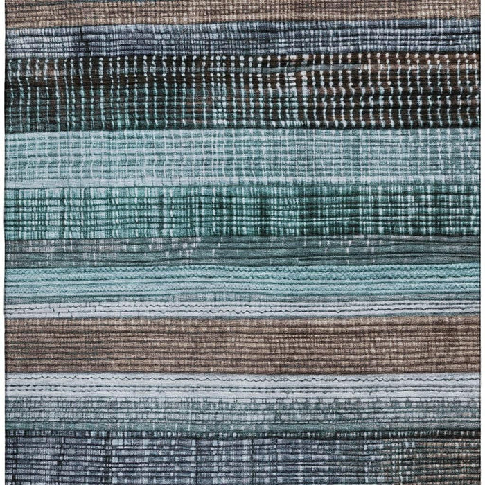 10' X 14' Striped Washable Area Rug With UV Protection (706463) - Teal / Brown