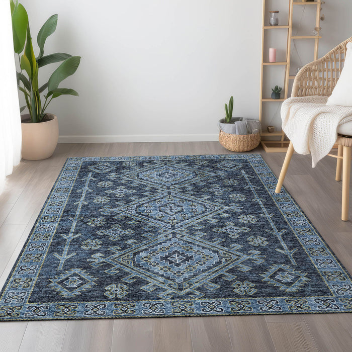 8' X 10' Geometric Washable Area Rug With UV Protection - Blue And Sky