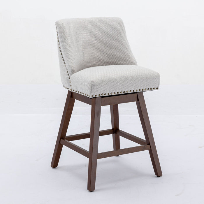 Set of two Giga counter height swivel barstools with upholstered fabric seats and 26-inch height for bar or kitchen counter use.